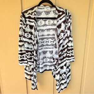 Allison Brittney Open Lightweight Patterned Black and White Cardigan L